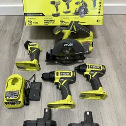 RYOBI ONE+ 18V Cordless 4-Tool Combo Kit with 1.5 Ah Battery, 4.0 Ah Battery, and Charger