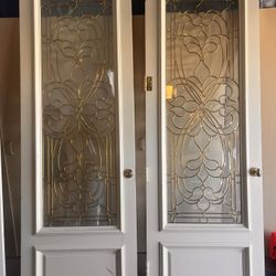 Elegant White Double Doors with Gold Glass Design