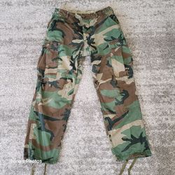 US Army Combat Trousers Sz Small Short Hot Weather Woodland Camo BDU 80s READ