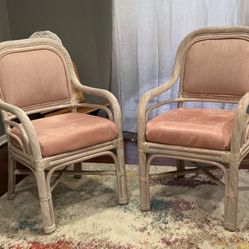 Boho Chic Pink Chairs Twisted Pencil Reed Bamboo Rattan- 4-