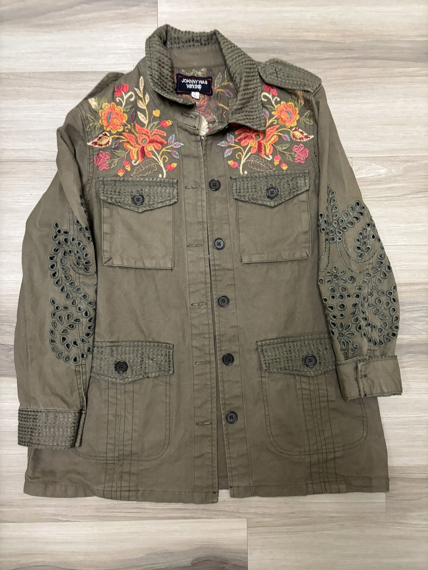 Johnny Was Violette Eyelet Military Jacket