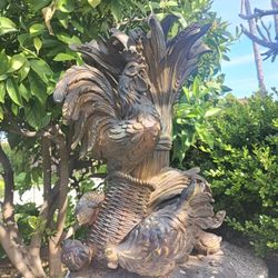 $20!!! IN MONROVIA!!! VINTAGE ROOSTER FLOWER POT (plaster/resin) Not Ceramic/ Not Plastic!! PL1.5' FT TALL ALMOST 1' FT WIDE