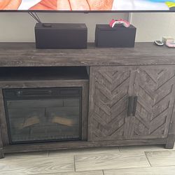 Calvin 59.5" Gray  Fully Assembled Fireplace and TV Stand