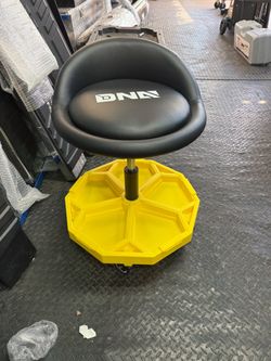 DNA Motoring 350 LBS Rolling Garage Stool, 20.5'' to 25.2'' Adjustable Height Foam-pad Seat, Round Tools Stool, Heavy Duty 3'' Wheels with 2 Brakes