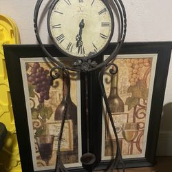 Wine Canvases And Clock 