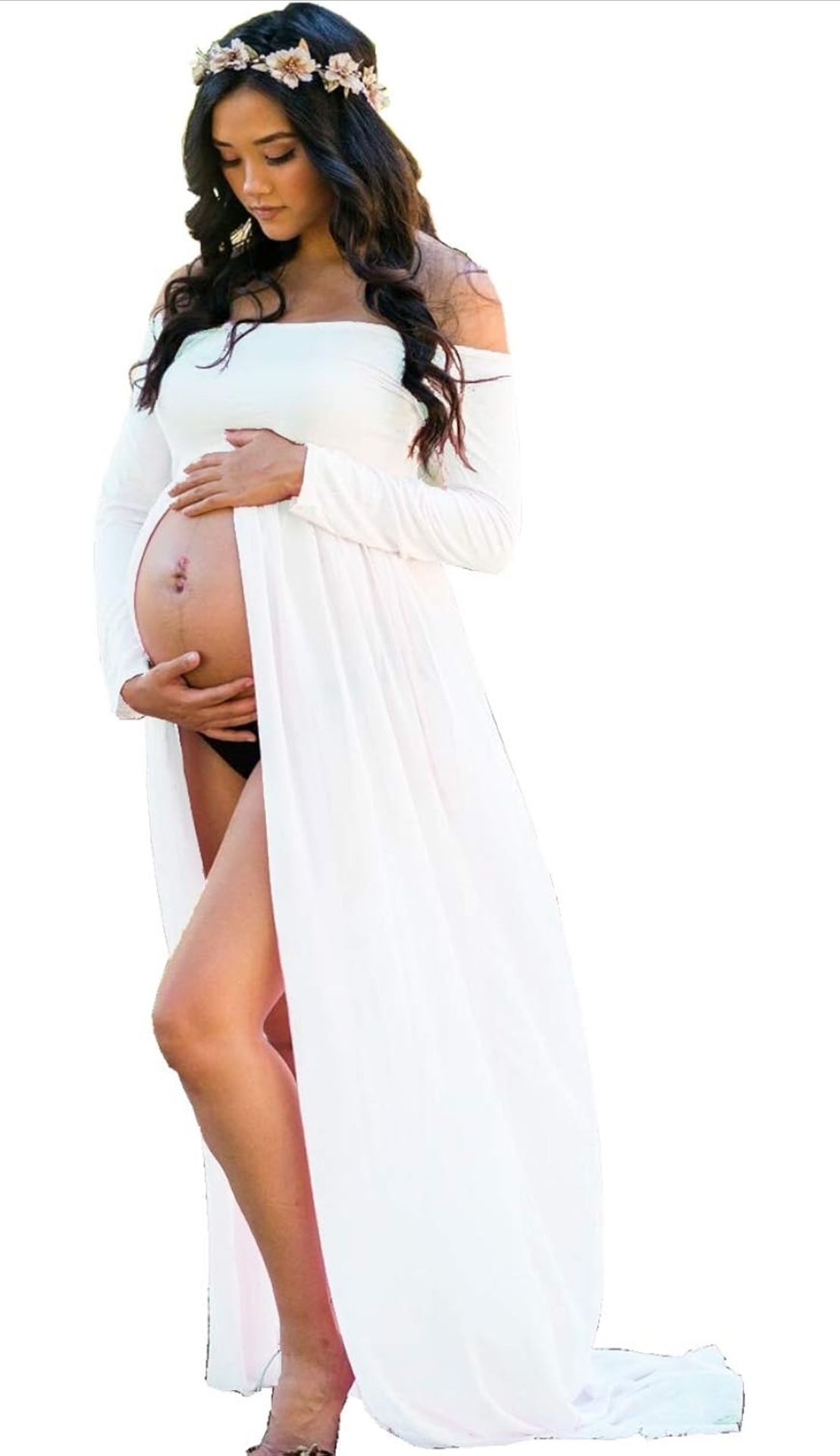 New! Maternity Maxi Chiffon Photography Dress Split Front Gown for Photoshoot