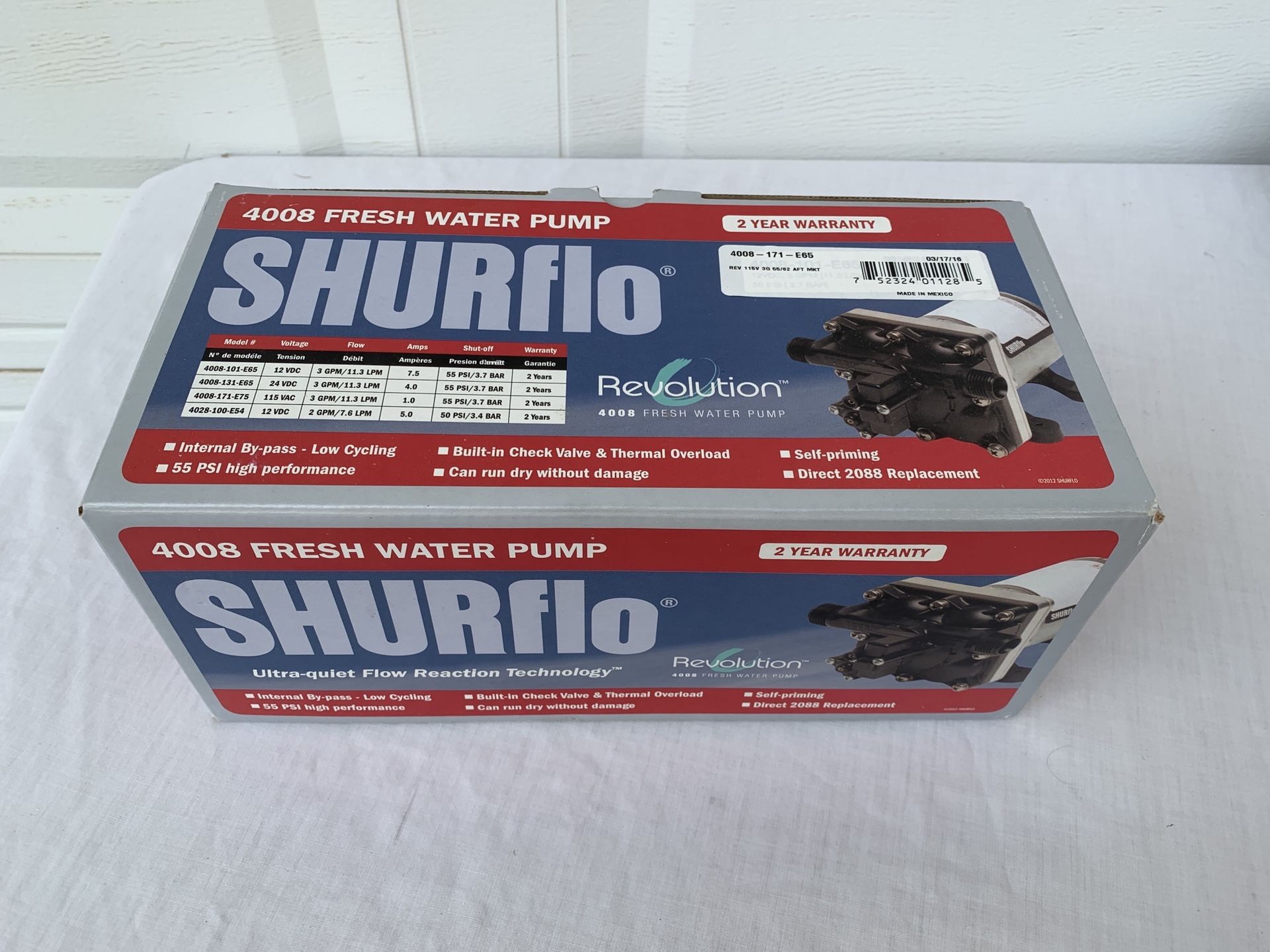 Pentair Shurflo 4008 120v AC 3 gpm water pump, 4008-171-E65, new!
