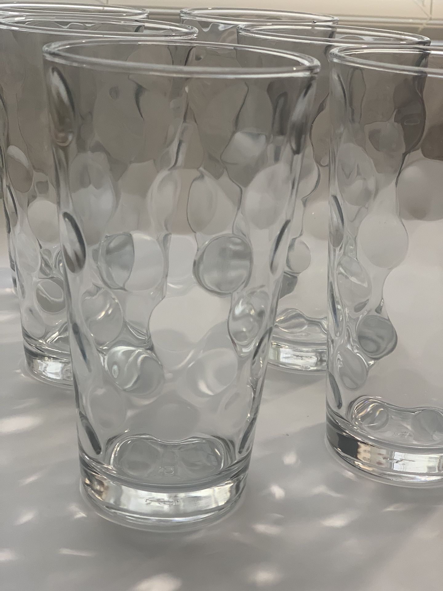 Pasabahce Polka Dot Optic Circle 16 oz Tumbler Drinking Glasses, Clear, Set of 6