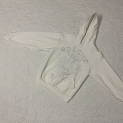 Sp5der OG Rhinestone Logo Hoodie White