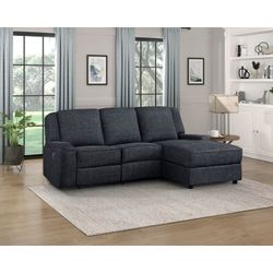 Brand New Black Chenille 2-Piece Reclining Sectional with Right Chaise (89.5 x 61 x 38H)