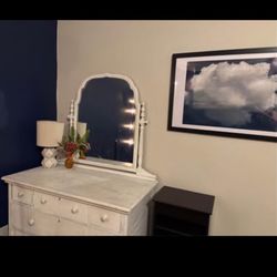Antique White Vanity Dresser w/ Mirror PPU Greer