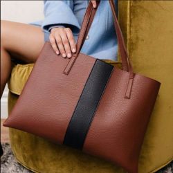 Vince Camuto Vegan Leather Tote Bag Black Brown Laptop Shopper Purse handbag shoulder strap