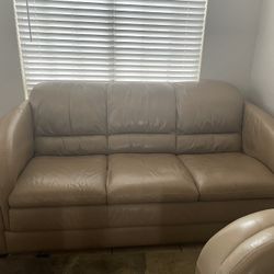2 Beige Leather Couches 