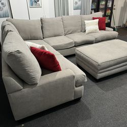 Beautiful Light Gray Living Spaces Sectional Sofa  Couch With Ottoman!