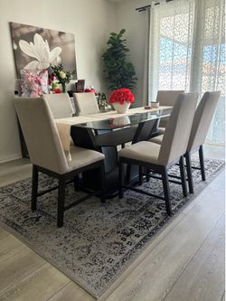 Glass top wood base dining set