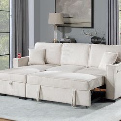 Beige Reversible Sectional W/ Cup Holder