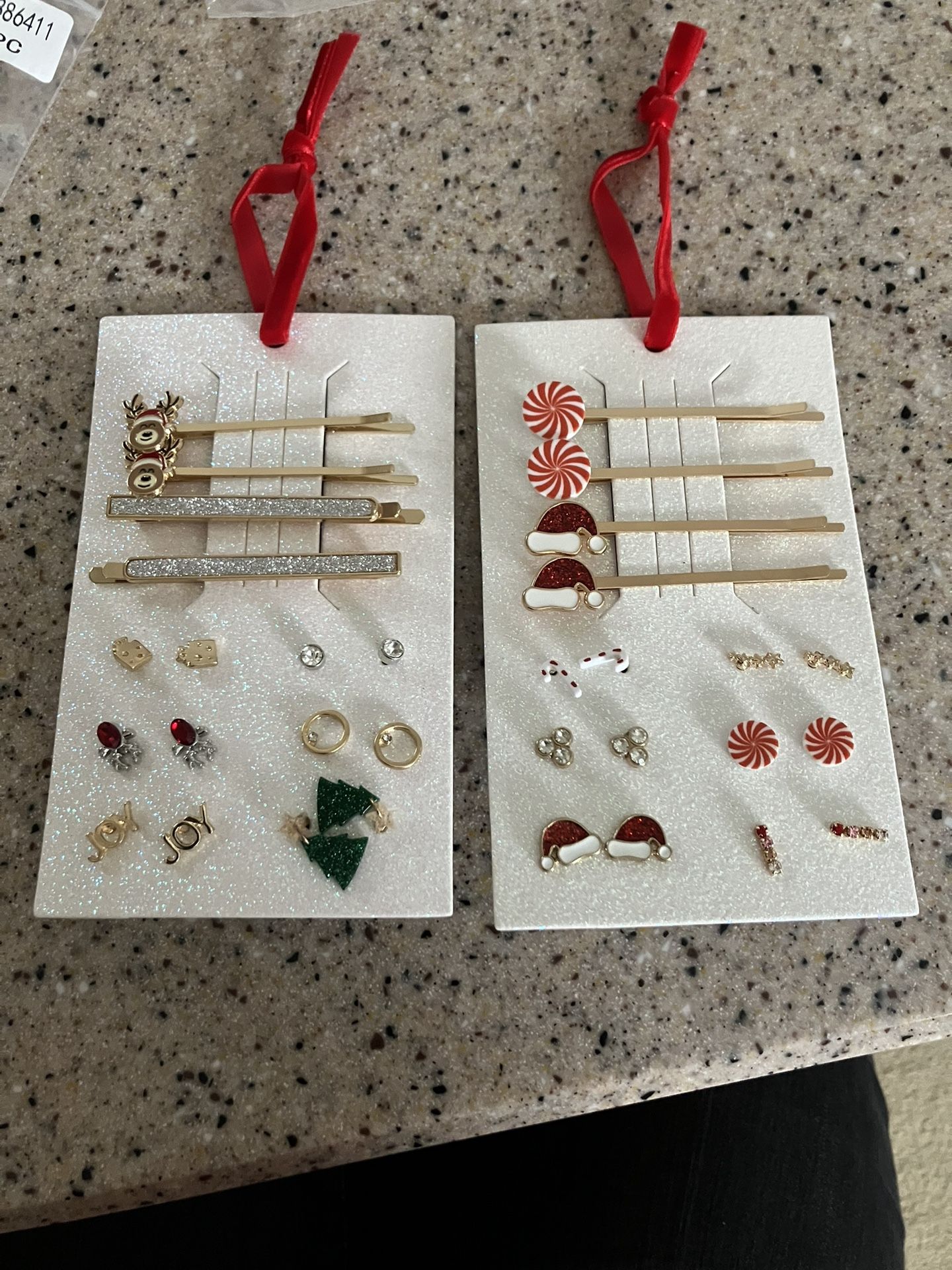 Two Packs Of Christmas Barrettes And Earrings New
