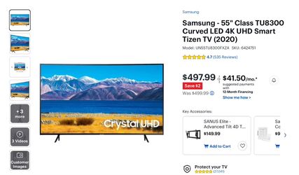 Samsung “55 Class TU8300 Curved LED 4k UHD Smart Tv (2020)