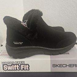 Skechers Women's Swift Fit Easy Going Vegan Suede Faux Fur Trimmed Boot