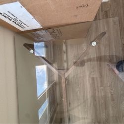 Glass Top Desk with Wood X-Base