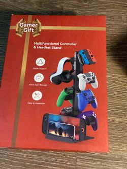 New Gaming Headset & Controller Holder Stand for Gamer Gift, Game Headphone Desk Organizer Storage with Cable Hook for Xbox/ PS5/ PS4/ Controller, Nin