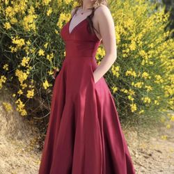 Simple Red Poofy Prom Dress 