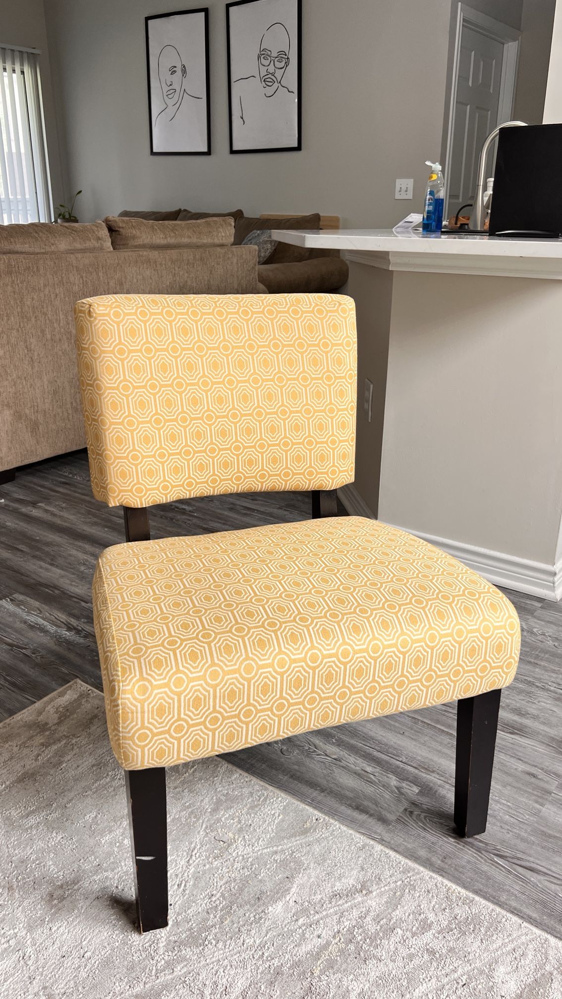 Yellow Patterned Accent Chair