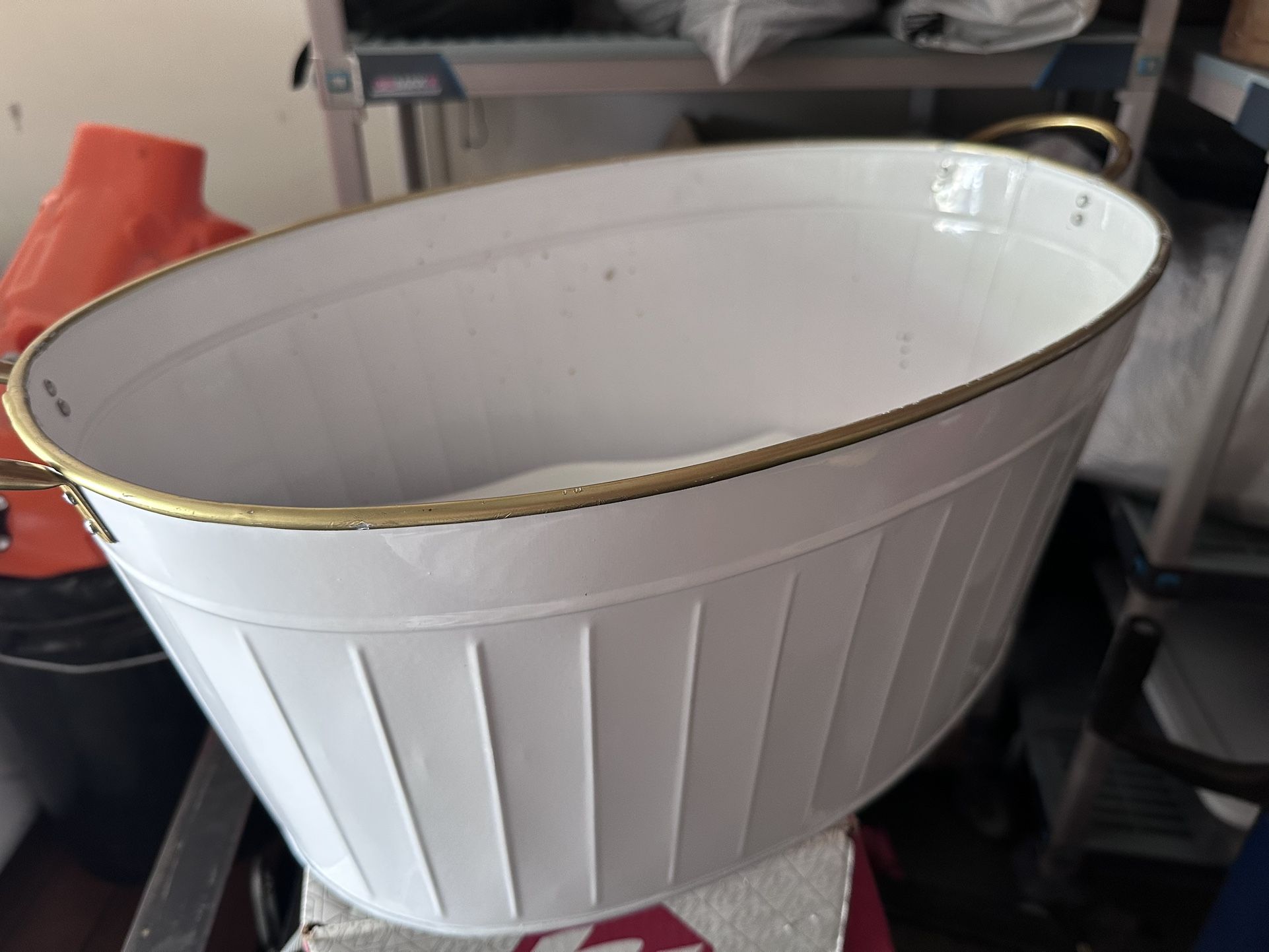 White And Gold Metal Beverage Tub - For Weddings