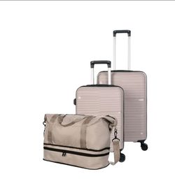 otege 3-Piece Hardside Travel Set with Carry On + Medium Checked Spinner Luggage & Weekender Duffel, Taupe Splash