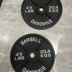New in box pair of 45lb Olympic weight plates total 90lb have more if needed same style For Added Price