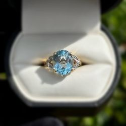 Jewelry 10k solid yellow gold 6.05CTW aquamarine natural diamond ring sz 7.00