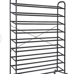 LIKE NEW 59" H 9 Tier 54 Pair  Black Steel Shoes Rack.
Paid $68.48 plus tax.
