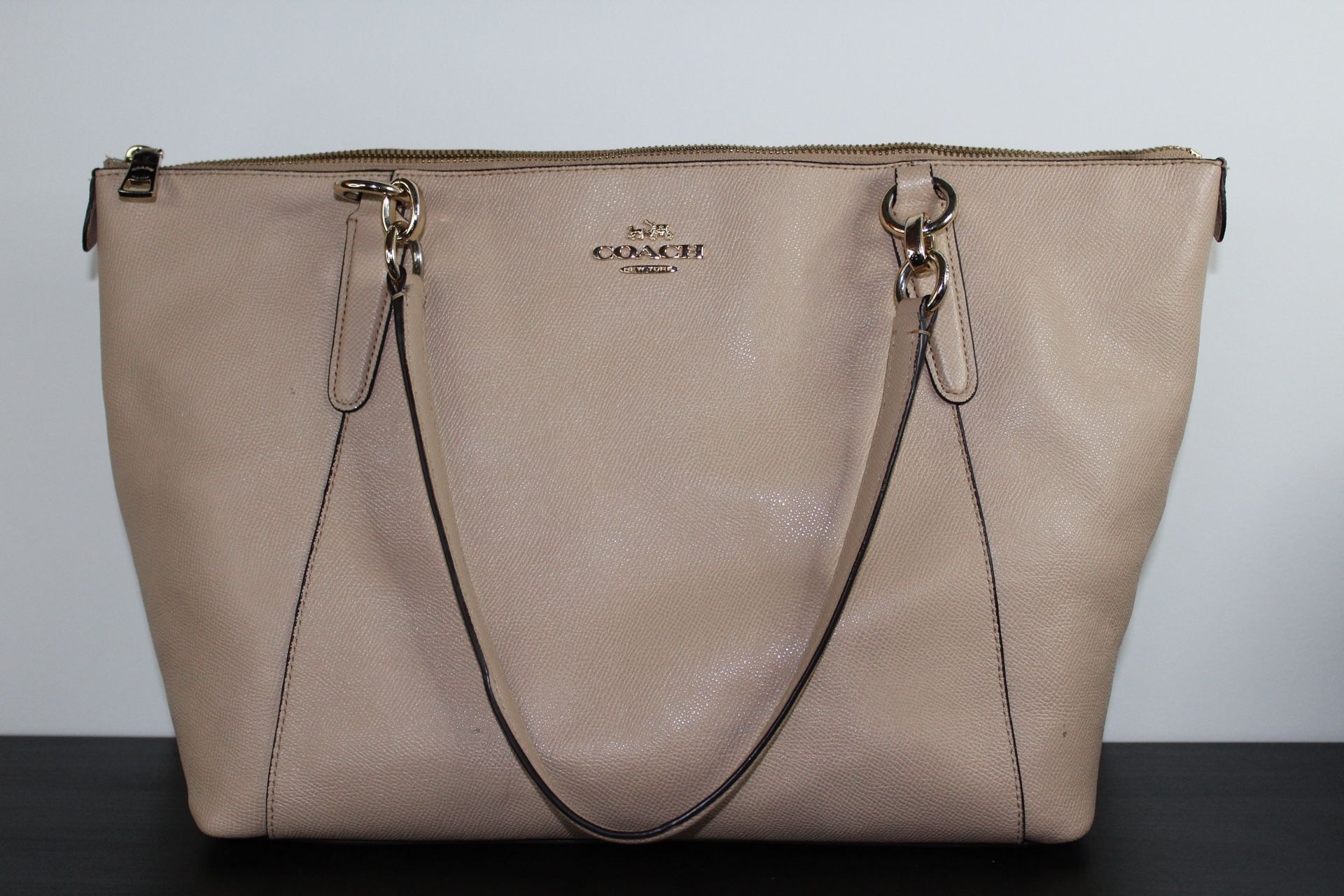 Coach Purse F57526 Ava Crossgrain Nude Beige Leather Shoulder Bag Zip