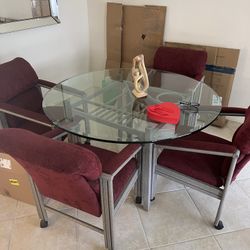 Dining Glass Table With Rolling Chairs
