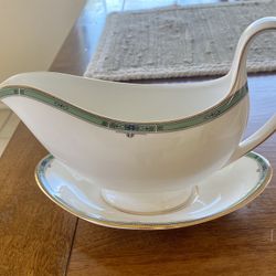 Wedgwood Jade Gravy Boat And Plate 