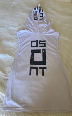 Men's 2XL White Sleeveless Hooded Crew Neck Pullover Polyester Gym Tank Top