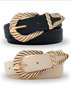 Citrusy Boutique 2-Pack | Country Western Fashion Cowgirl Belts for Women | Cute Chunky Gold Western Belt Buckle