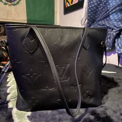 Genuine Louis Vuitton Black Embossed Leather Tote Purse