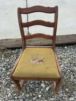 Vintage side or sewing chair With needlepoint seat