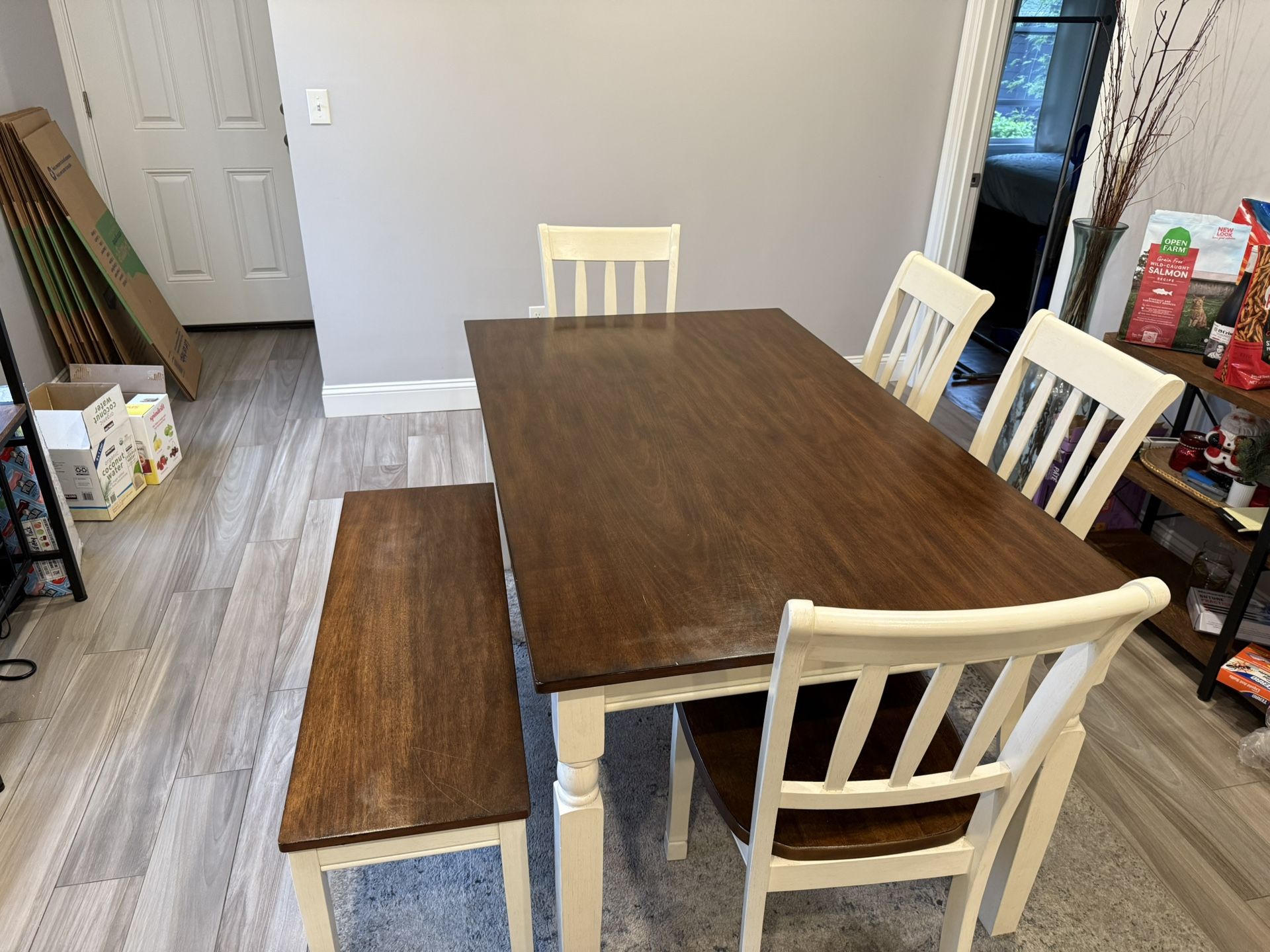 DINING TABLE + CHAIRS + BENCH