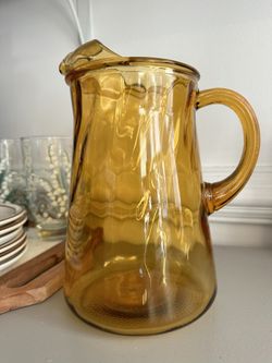 Vintage Amber Swirl Glass Pitcher- Iced Tea, Lemonade, Water Pitcher 