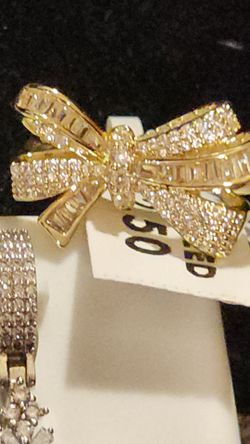 Gold-Tone Crystal Bow Ring