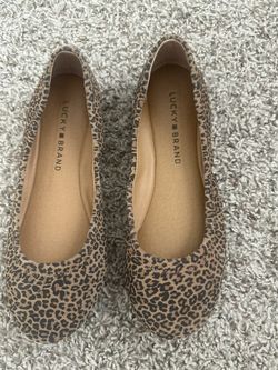 Lucky Brand Elainy Brown Leopard Animal Leather Ballet Flats Womens Size 6.5