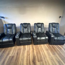 4 Black Leather Home Theater Chairs 
