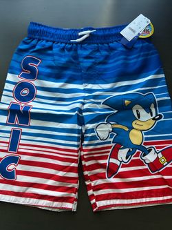 NWT Sonic the Hedgehog Boys Swim Trunks Bathing Suit Sz L