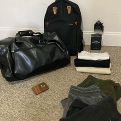 Mens Coach Cologne, Real Black Leather Calvin Klein Duffle Bag, Lucky Brand Backpack, Satin Leather Wallet, Silver Ring And Clothes 