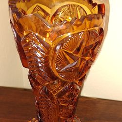 
Beautiful L. E. Smith Glass 
Ohio Star Amber Flower Vase