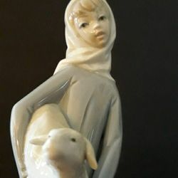 Lladro Figurine #4584G, Girl With Lamb