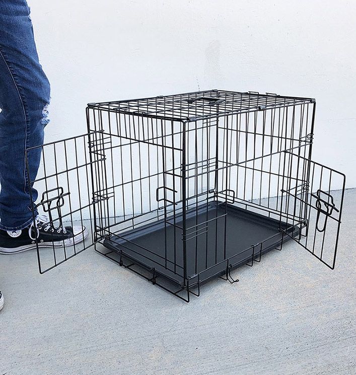 (NEW) $30 Folding 24” Dog Cage 2-Door Folding Pet Crate Kennel w/ Tray 24”x17”x19”