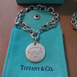 Return to Tiffany & Co. Round Tag Bracelet Charm .925 Sterling Silver 7"